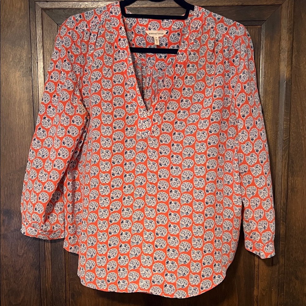 Rebecca Taylor 100% Silk Hydrangea Print Long Sleeve Top, 10